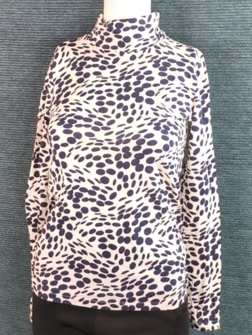 J Crew Cotton Tissue Turtleneck Navy On Ivory Elliptical Polka Dots
